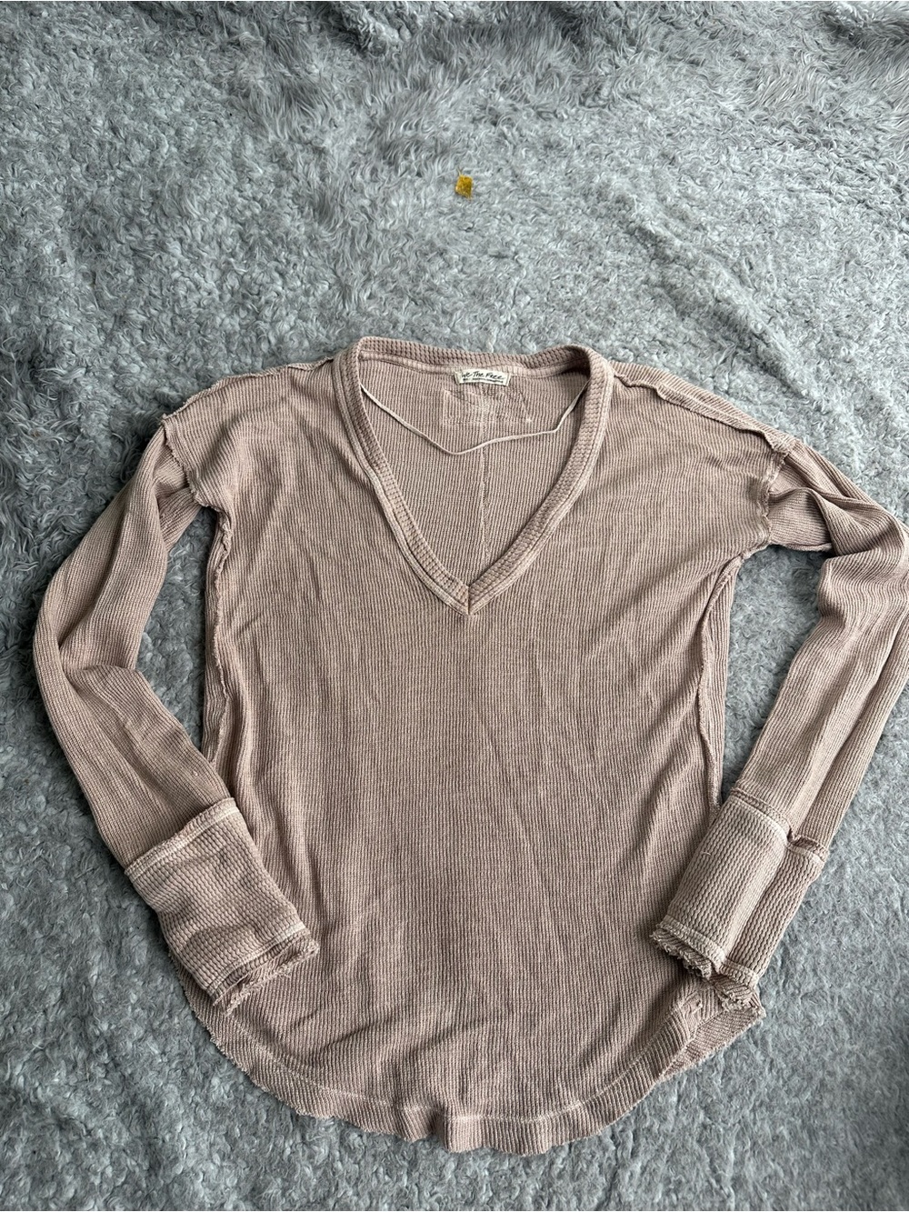 We The Free Waffle V-Neck Long Sleeve Top - Mauve Taupe